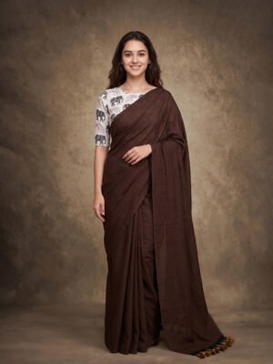 Dark Brown Khadi Saree