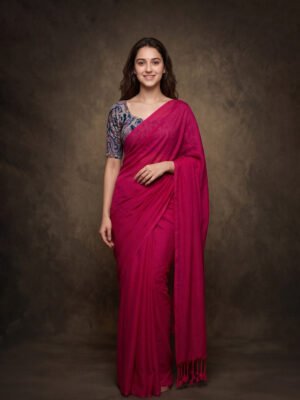 Deep Pink Khadi Saree