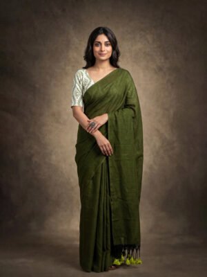 Olive Green Khadi Saree