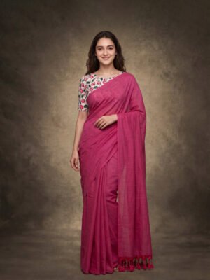 Pink Plain Khadi Saree