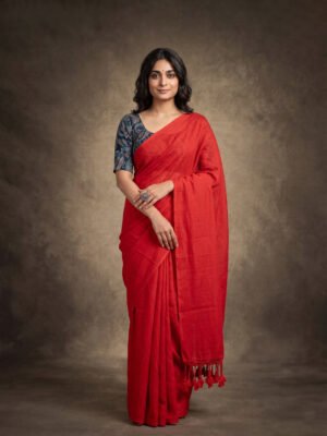 Red Khadi Saree