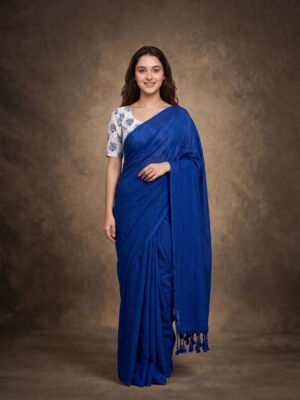 Royal Blue Plain Khadi Saree
