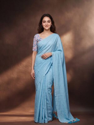 Sky Blue Khadi Saree