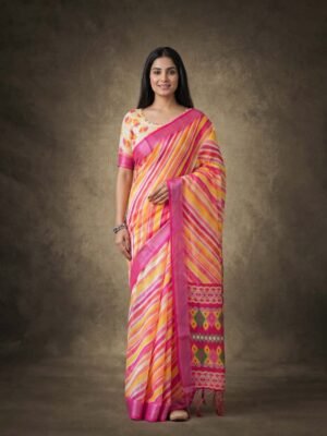 Vibrant Striped Linen Saree