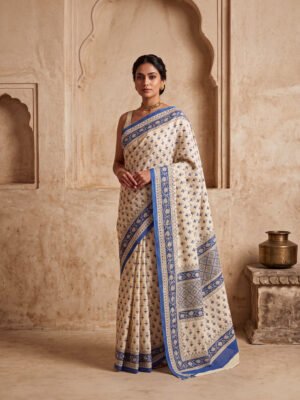 Neerja Indigo Hand Block Mul Cotton Saree